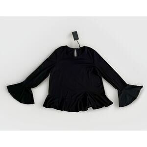 NWT Gibson Nordstrom Bell Sleeve Ruffle Hem Stretch Jersey Knit Top Black Large